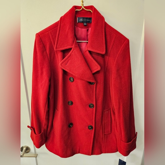 NWT - Anne Klein Wool Blend Red Pea Coat - Size XL - Picture 10 of 14